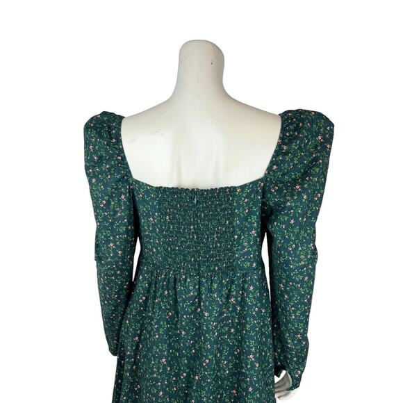 Reformation Green Floral Print Kenzi Dress Size 12 Puff Sleeve Babydoll Mini - Picture 6 of 12